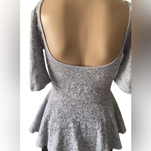 Free People Lace Peplum 3/4 Sleeve Top - Gray - Picture 2 of 9